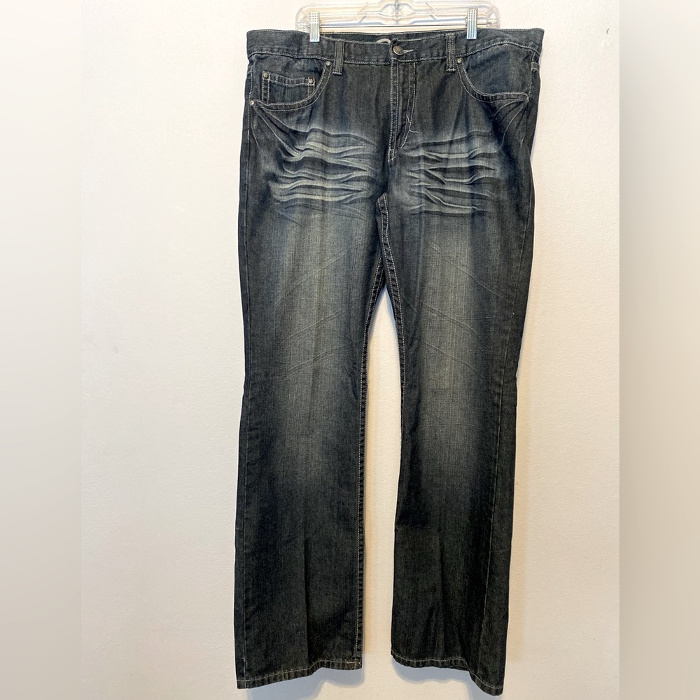 Request Jeans Men's Straight Leg  42x34 Dark Wash Distressed Studded Embroidery